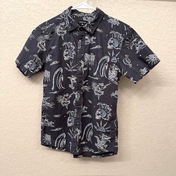 Quicksilver Boys Button Down surf skate Short Sleeve Shirt Size Medium - Picture 1 of 8